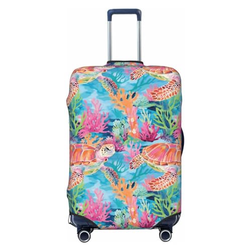 Ocean Turtle Coral Reef Luggage Cover Protector Elastic Washable Anti-Scratch Suitcase Covers With Zipper Closure For Luggage 18-32 Inch X-Large