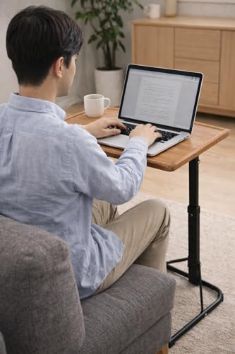 ベッドサイドテーブル 折り畳み式 昇降式 幅45×奥行45×高さ58-72cm ソファーテーブル 介護テーブル [3]