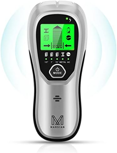 Stud Finder Sensor Wall Scanner, M MARSIAN 5 in 1 Electronic Stud Locator with LCD Display, Sound Warning and Auto Calibration, Beam Finder, Center Finding for Wood Metal Studs, LIVE AC Wire Detection
