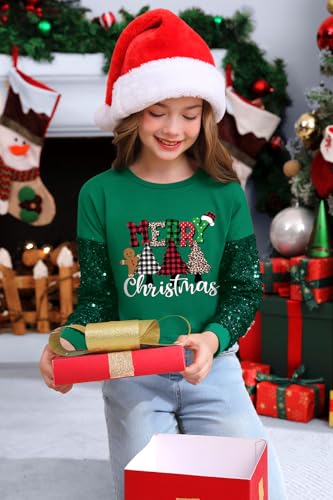 Image of BesserBay Girls Christmas Sequin Shirt Patchwork Long Sleeve Crop Tops 6-14 Years
