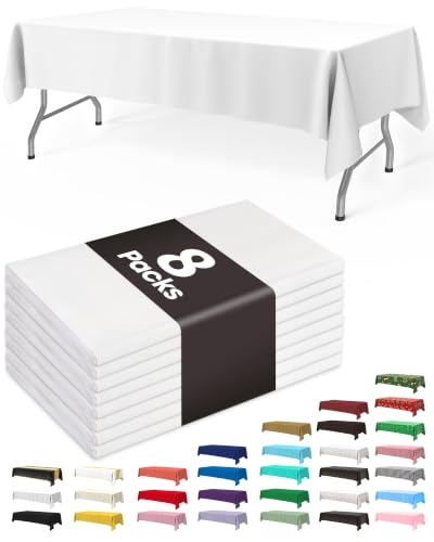 Image of Pureegg Plastic Table Cloth Disposable 8 Pack 54 x 108 Inch, White