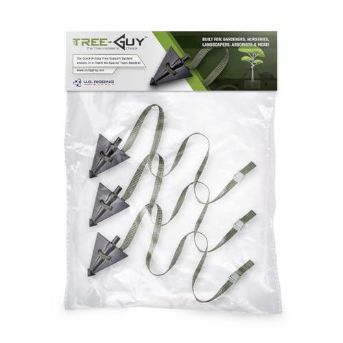 Pelican Rope Tree Guy Tree Tie Staking Anchor and Strap Kit 3 Pack, 12 ft Guy Line with Tree Staking System, Cam Lock