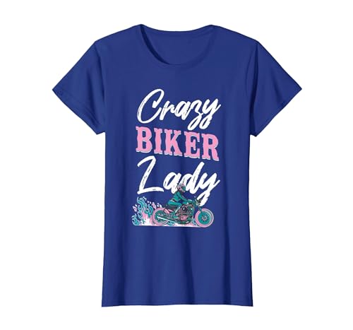 Classic Motorcycle Biker Girl Female Crazy Biker Lady T-Shirt, Women, Royal Blue, X-Small