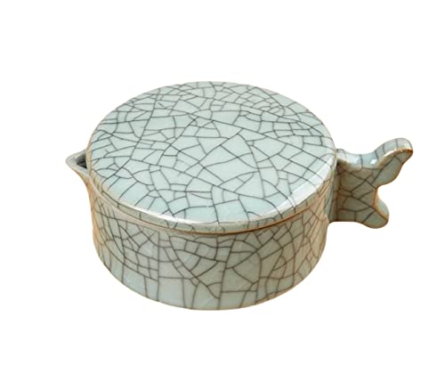 墨池 白 円硯 書道液・顔彩用 多機能 セラミック 蓋付き 揮発しにくい 筆置きがと筆ならしが付き 直径10cm 高さ5cm 容量約170ml (C)