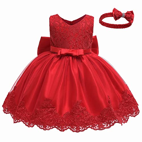 Image of LZH Baby Girls Ruffle Lace Backless with Headwear,Bowknot Flower Dresses Pageant Party Wedding Baby Girl Christmas Dress