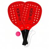 Juego de 2 Palas de Playa de Madera con Pelota Incluida | Raquetas de Playa para Niños y Adultos | Set de 2 Palas Rojas Beach Tennis con Pelota | Ideal para Jugar al Aire Libre