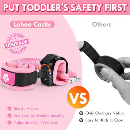 Lehoo Castle Toddler Leash for 1-5 Years, Baby Safety Harness for Girls with Anti-Lost Key Lock & Adjustable Strap, 3-in-1 Wrist Leash and Kids Backpack Harness for Walking Travel (Pink Butterfly) - Image 3