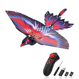 2.4G Remote Control Bird Toy RC Bird Bionic Flying Bird,6-axis Gyro,Fabric Single Wing Lifting Design,Easy Indoor Outdoor RC Toy for Kids,Boys and Girls,Go Go Bird Bennu
