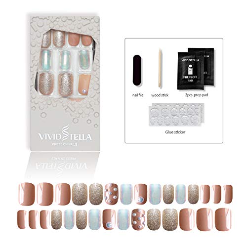 VIVID STELLA Künstliche Nägel Perle Nägel Zum Aufkleben 30 Stück Acryl Nagelset Vollständiges Kunstnägel Press on Nail…