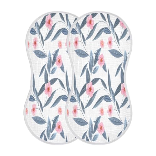 Kigai Watercolor Flowers Burp Cloths for Baby 4-Layer Cotton Muslin Burping Cloths 22x11 inch Super Soft & Absorbent Spit Up Burp Rags for Newborn Boys Girls 2 Pack