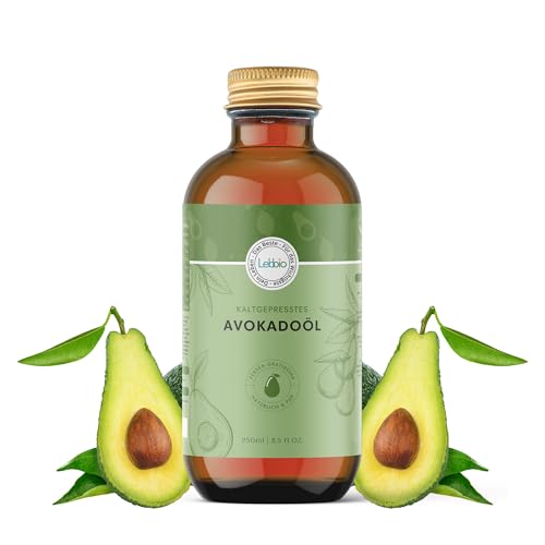 Lebbio – Aceite de aguacate 250 ml – 100% natural y prensado en frío – Sin gluten ni azúcar, ideal para pieles muy secas, aceite de aguacate virgen para cuerpo, cara y cabello – Naturaleza Premium –