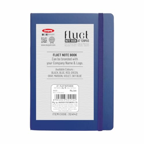 Image of Anupam Fluct A7 Hard Bound Journal | 128 Pages 80gsm | Matte Finish PVC Cover Aesthetic Diary | pH Neutral & Acid Free Ruled Paper | Matching Elastic Lock | For Journaling (Pack of 2, Blue)