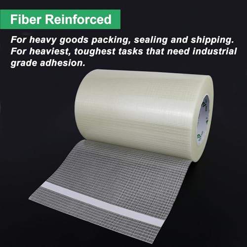Image of BOMEI PACK Wide Fiber Reinforced Packing Tape 8 inch, Clear Heavy Duty Bi Directional Fiberglass Filament Strapping Tape 8Inch x 55yds 6.7Mil
