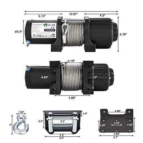 AC-DK 4500 lb Winch Electric Steel Cable ATV Winch Kit, 12V Winch for Towing ATV/UTV Off-Road Trailer, IP67 Waterproof Winch with Wireless Remote Control and Mounting Bracket - Image 3