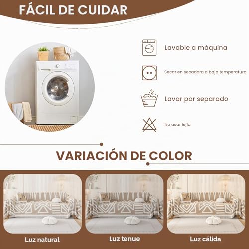 Miniatura 6 de Royhom Manta Cubre Sofa, Fundas Para Sofas 2 Y 3 Plazas, Funda Para Sofá Universal, Fundas Sofá De Chenille Antiarrugas Con Borlas Decorativas, Boho Caqui, 180x300 Cm