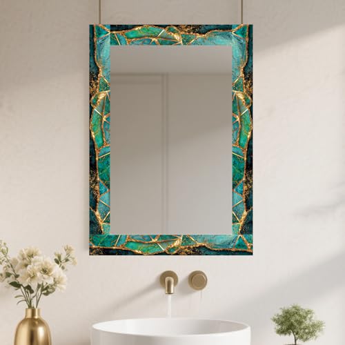 Image of Nuxovilar Teal Gold Geometric Peel Stick Wall Border PVC 3.94x16.4' | Wall Trim, Molding Decal, Peel Stick Border, Adhesive Frame, for Bedroom, Kitchen, Living Room (Teal Gold Shape)