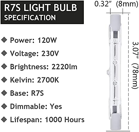 Comyan 120W R7s Linear Halogen Floodlight 2220lm 2700K J78 Security Light Bulb 78mm Length, Dimmable - 5Pack