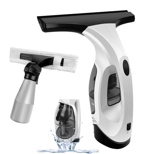 VickyHome Window Vac Window Cleaner, Electric Window Vacuum Cleaner with 2200mAh Rechargeable Battery, 28cm Squeegee Head & 24cm Microfibre Cloth, for Cleaning Window