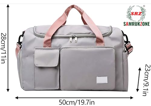 Image of SRZ Samrukzone Nylon Travel Duffle Bag with Wet Pocket & Shoe Compartment, Weekender Overnight Gym Shoulder Bag for Men & Women (44 x 18 x 29 cm (Grey)