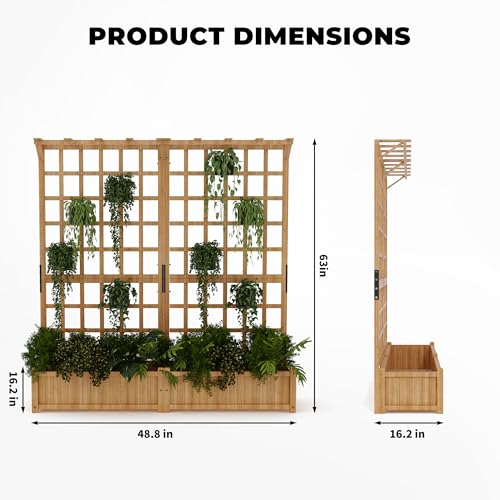 GarveeLife Two-Tier Wooden Planter Box with Trellis for Outdoor Gardens, Elevated Raised Bed for Flowers and Vegetables, 1.4 ft Deep Planter with Hanging Roof & Drainage Holes by GarveeLife - Image 2