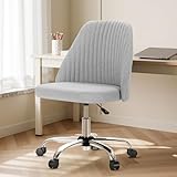 DUMOS Office Chair, Comfy Desk Chair Roliing Vanity Swivel Task Chairs with Wheels, Wide Seating Armless Height Adjustable Computer Chairs for Home,Bedroom,Student,Adults, Classic Grey