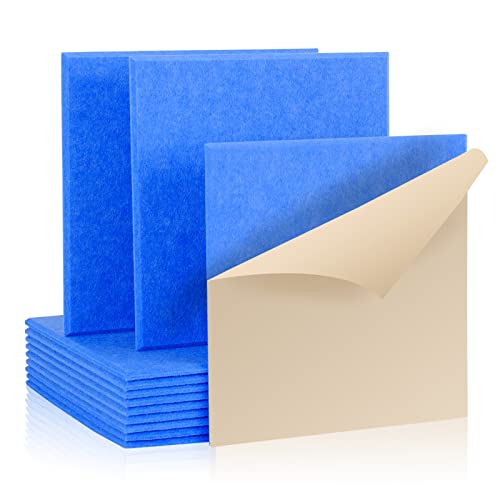 Rdutuok - Lot de 12 panneaux acoustiques autocollants - 30 x 30 x 1 cm - Absorbeur acoustique - Pour studio d'enregistrement, bureau, studio, traitement acoustique et décoration murale (bleu) Cover