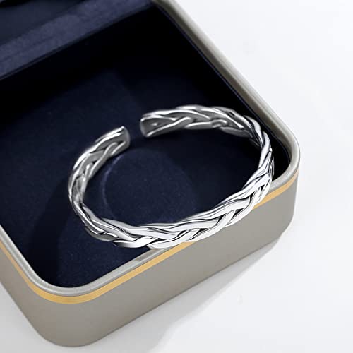 Haiiah Sterling Silver Unisex Cuff Bracelet, Simple Dainty Twisted Braided Cuff Unisex Bangle Bracelet (1.40) #TOP3