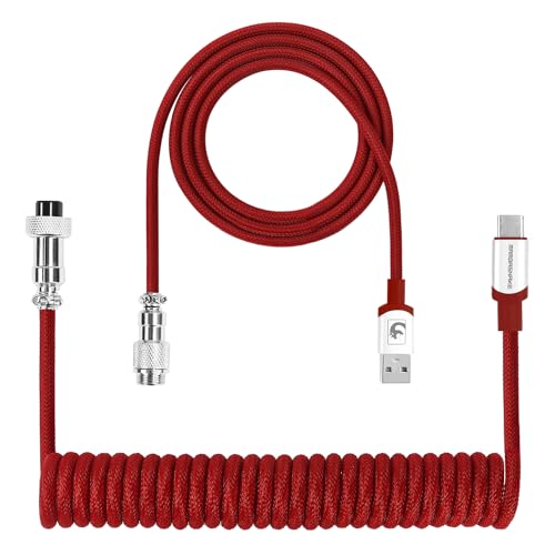 XINMENG X MAMBASNAKE C01PRO Coiled Keyboard Cable, Type-C HyperSpeed Line with 8KHz Return Rate, Nylon Braided Extendable Custom USB-C Cable with Metal Aviation for Gaming Keyboard/Phone - Red