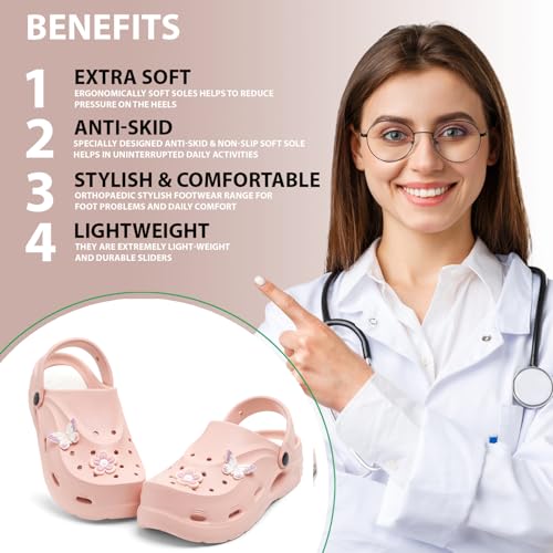 Image of DOCTOR FEEL SOFT Women Clogs Sandals with Back Strap | Lightweight EVA Cartoon Charm Slip-On Shoes for Womens & Girls | Anti-Slip Comfortable Everyday Wear