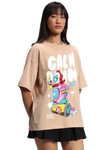 Image of Bewakoof Women's Harry's House Graphic Print Cotton T-Shirt- Oversized Fit, Round Neck, Half Sleeves