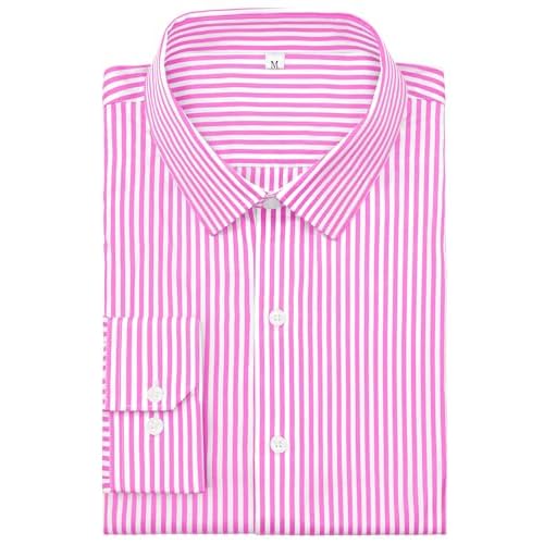 Grade 4 Wrinkle-Resistant Long Sleeve Striped Button-Down Shirt for Men Mens Dress Shirts Large 00115-pink