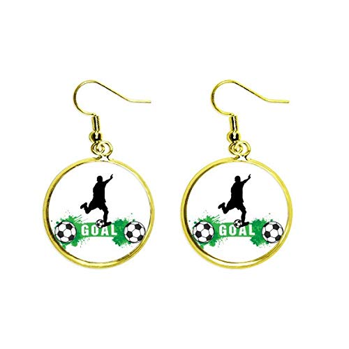 Pendientes de fútbol soccer dorados tipo dangle para mujer y joven