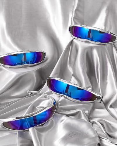 Image of 4 Pairs Futuristic Narrow Cyclops Sunglasses Robot Space Costume Color Mirrored Lens