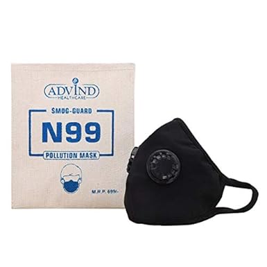 Advind Healthcare Smog Guard N99 Mask With Two Valves (Medium, Black)