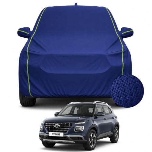Image of Pivalo Premium Car Cover for Hyundai Venue 100% Waterproof All Weather Protection Dustproof 3 Layer PP & Soft Cotton Inner Lining Fabric Tripple Stitched Secure Fit Full Body Cover (Tiebond Blue)