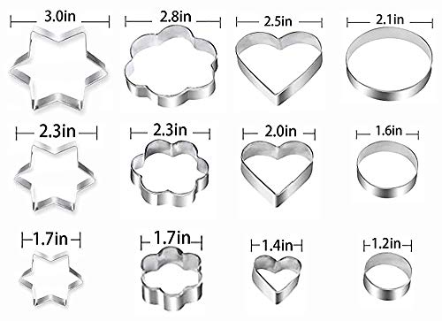 Metal Cookie Cutters Set - Star Cookie Cutter Stainless Steel Round Biscuit Cutter Heart Small Star Cookie Cutters Mini Flower Molds Cutter For Baking (12 Round Heart Flower Star Cookie Cutters) #TOP1