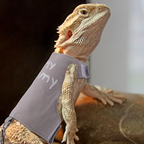 Image of Bearded Dragon Leash and Harness Set, Cute Adjustable Lizard Reptile Harness Costume Clothes with Short Leash for Small Pets Animal Amphibians Chameleons Accessories Outdoor Walking (Style A, Gray)
