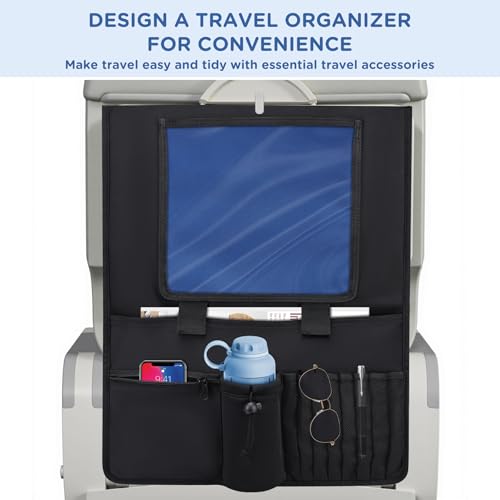 Airplane Seat Organizer, Airplane Storage Organizer with Tray Table Cover for Seat Back, In Flight Seat Back Organizer Bag, Airplane Travel Essentials, Dark Blue3
