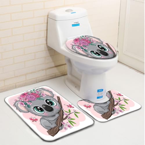 Badezimmerteppich Set Cartoon-Koala Badgarnitur 3 Teilig Mikrofaser Badematten Set rutschfest U FöRmige Duschvorleger Super weich, Schnell Trocknend WC-Garnitur Teppich – Bild 4