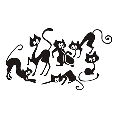 Halloween drôle Chat décoration Autocollants Chambre Salon fenêtre Stickers Déco Murale Rond (Black-b, One Size) Cover