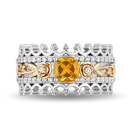 Jewelili Enchanted Disney Fine Jewelry Sterling Silver and 10K Yellow Gold with Citrine and 1/4 CTTW Diamond Belle 30th Anniversary Ring3