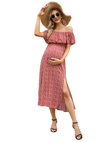 Image of Maternity Dress Women's Off Shoulder Split A Line Casual Maxi Dress Photography Dress for Babyshower