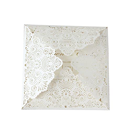 MillaSaw Laser-geschnittene quadratische Hochzeitseinladungskarten mit Umschlägen und blanko Einsätzen, 25 Sets Grußkarten für Feiertage. (Elfenbein) Cover
