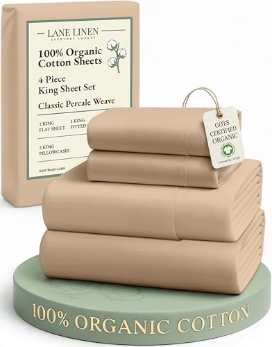 Lane Linen Organic Cotton Sheets Set, King Taupe