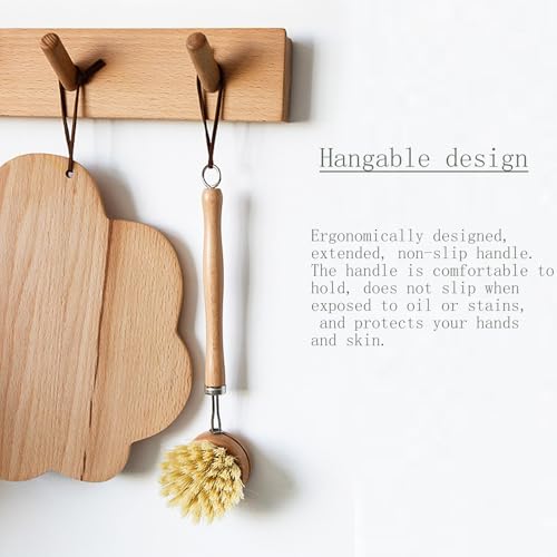 lisetar Premium Eco-Friendly Bamboo Dish Brush Set 3 Interchangeable Bristle Heads Long Handle Natural Kitchen Cleaning Scrubber Pan Pot Dish Bottle Washing Up Zero Waste Free Safe FSC Certified Wood - Image 6