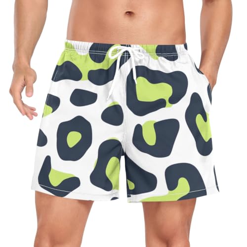 Bañador de secado rápido para hombre en verde lima con estampado leopardo