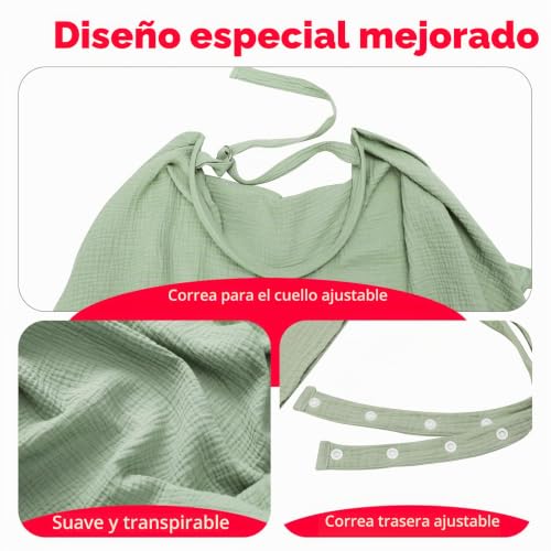 Miniatura 3 de Cozary Cubierta De Lactancia Materna, Delantal De Lactancia,76 X 110 Cm, Bufanda De Lactancia Suave Y Transpirable,Algodón,Funda De Lactancia Para Lactancia Con Correa Ajustable En La Espalda, Verde