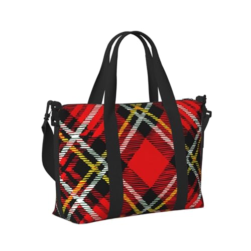Plaid Red and Black print Gym Bag for Women,Carry on Weekender Overnight Duffle Bag,Personal Item Tote Bag3