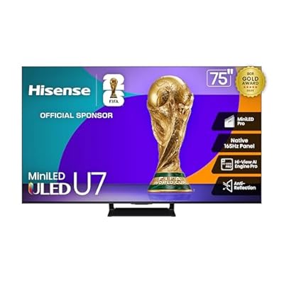 Hisense 75" U7 Mini-LED ULED 4K UHD Best Premium Gaming Google Smart TV (75U75QG, 2025 Model) - QLED, Native 165Hz, VRR 288, Up to 3000 Nits, HDR10+, Dolby Vision IQ · Atmos, IMAX Enhanced, 2.1.2 Ch