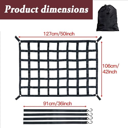 Ladungssicherungsnetz,Cargo Net,Luggage Net for Trailers,Ca. 127x106cm,Rissfest,4 Gurte,Geeignet Für Lkws,Anhänger,Pickup-Trucks,Suvs Usw.,Schwarz